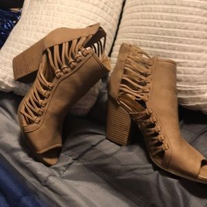 New tan peep toe booties